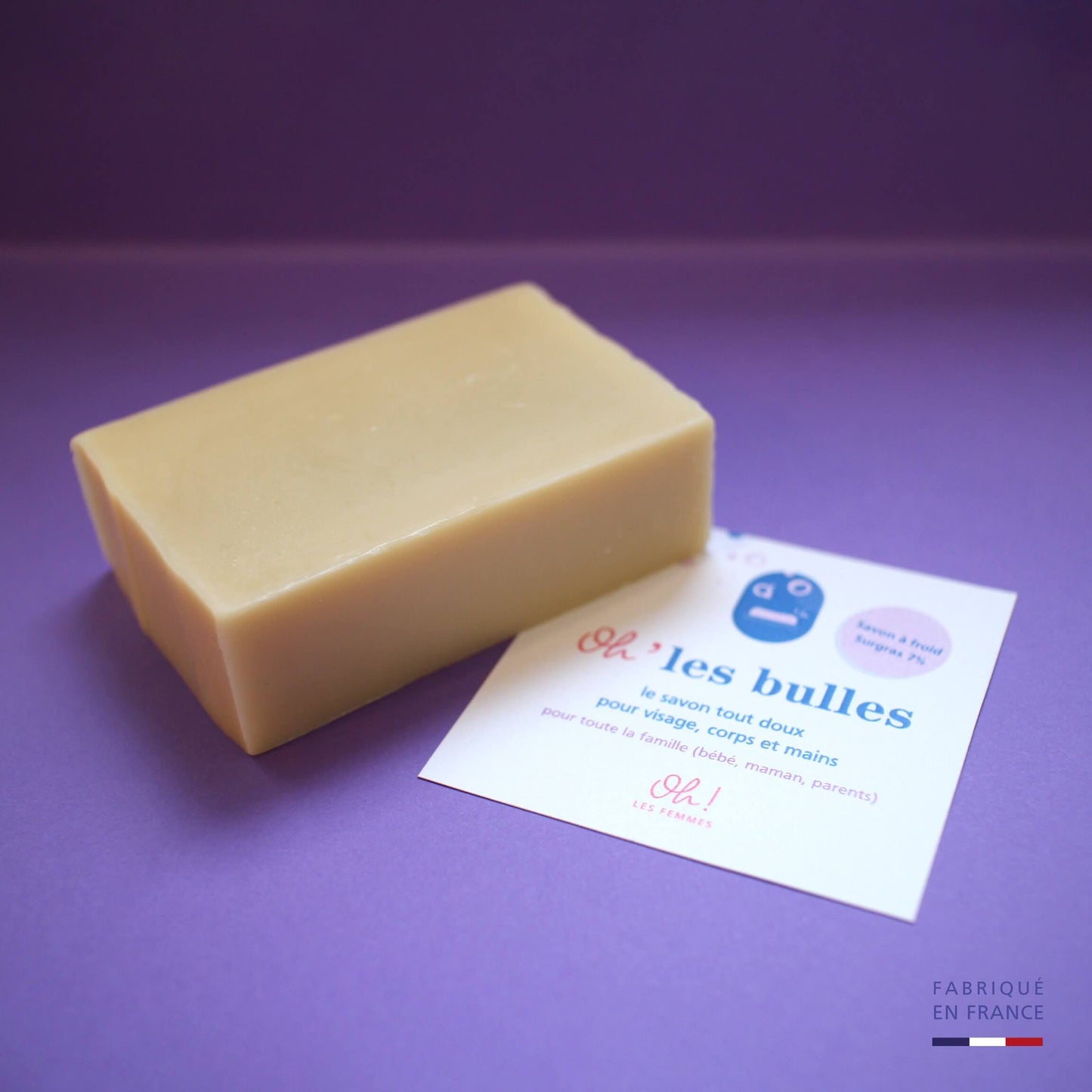 Savon artisanal oh les bulles saponifié à froid 7% de surgras, convient à toute la famille, bébé maman, parents