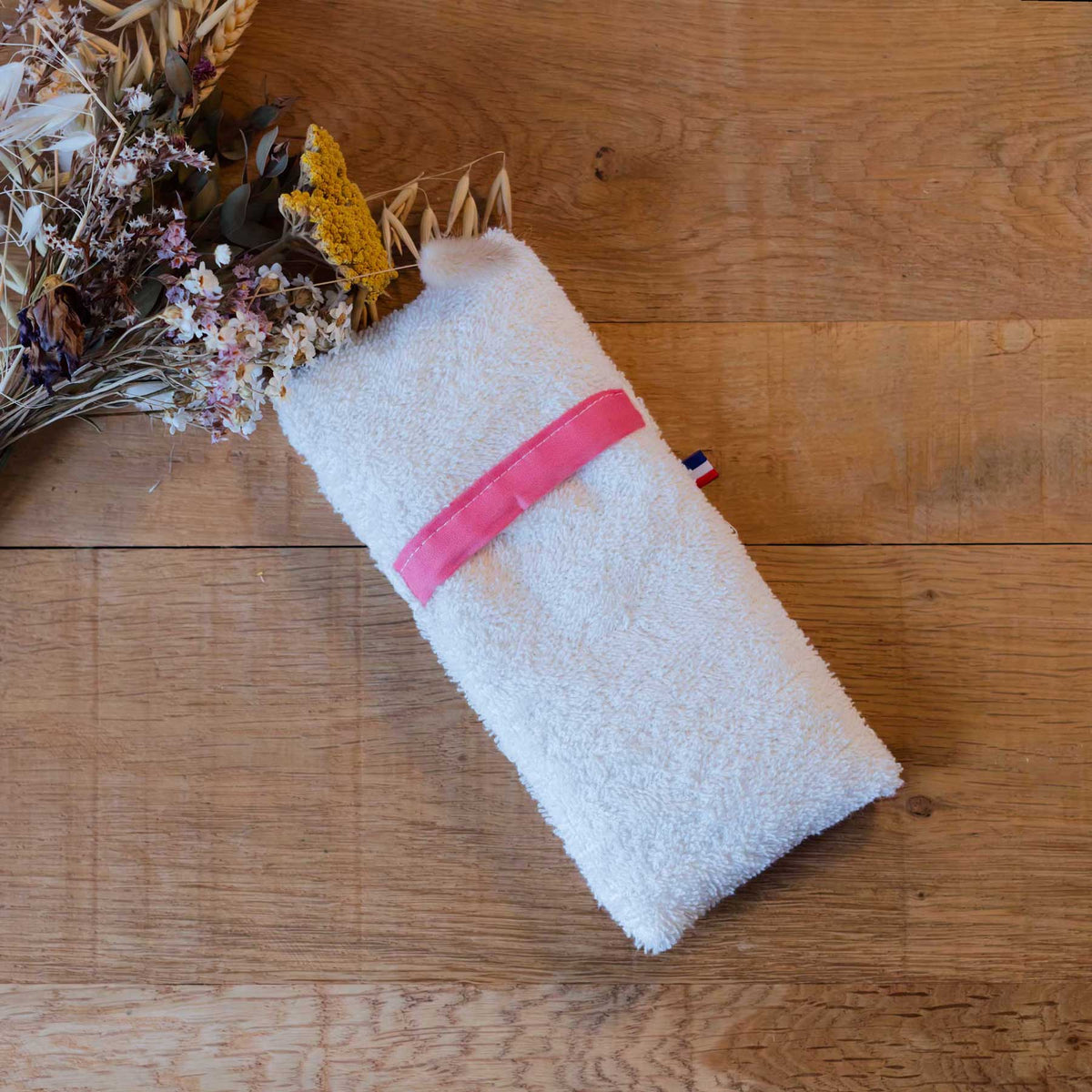 Bouillotte sèche aux graines de lin avec housse amovible coloris rose taille S