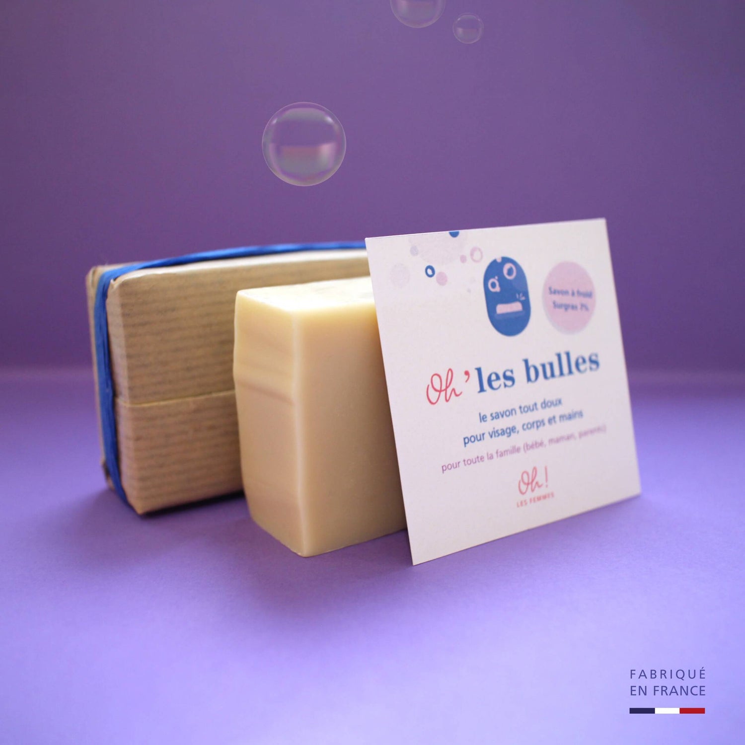 Savon artisanal oh les bulles saponifié à froid 7% de surgras, convient à toute la famille, bébé maman, parents