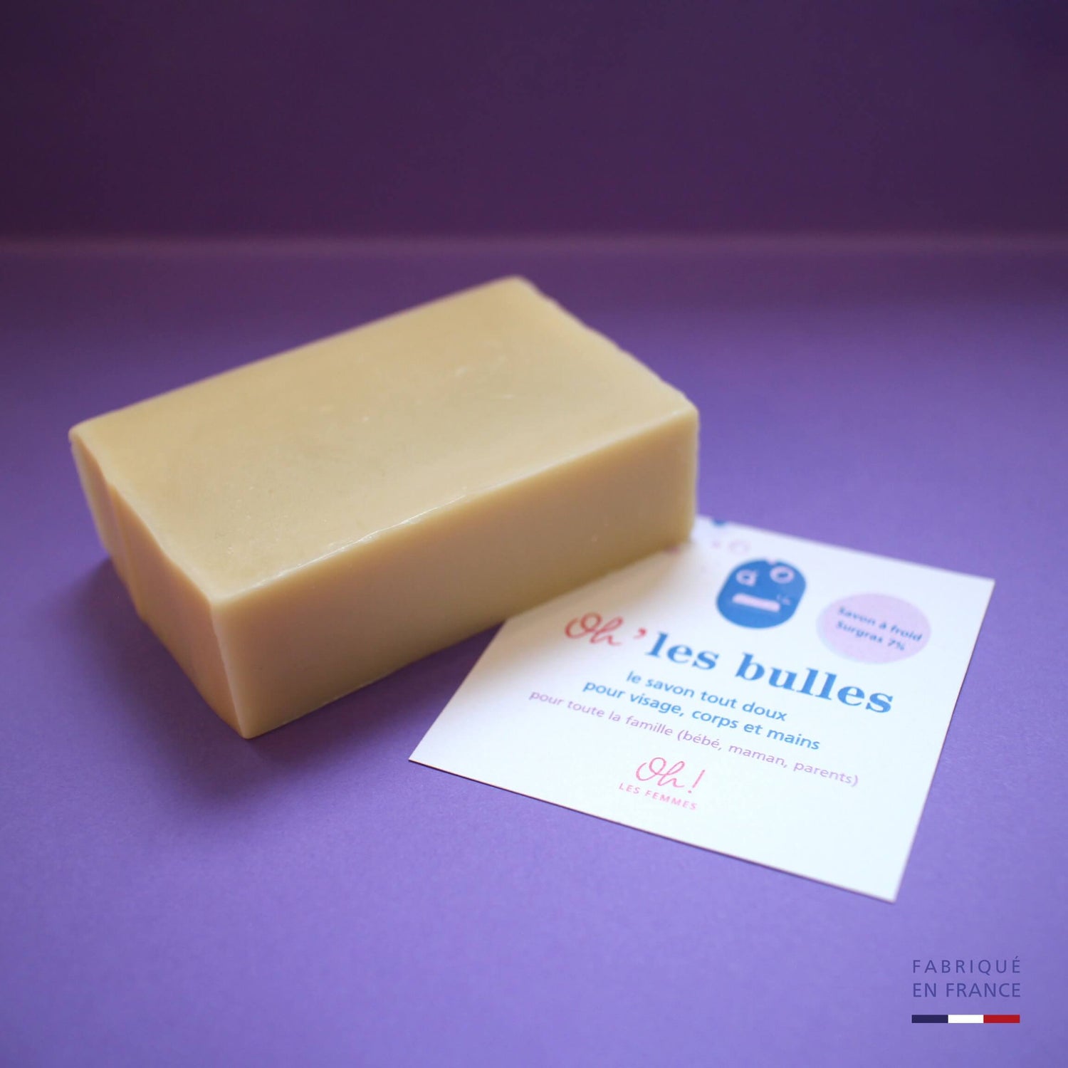 Savon artisanal oh les bulles saponifié à froid 7% de surgras, convient à toute la famille, bébé maman, parents