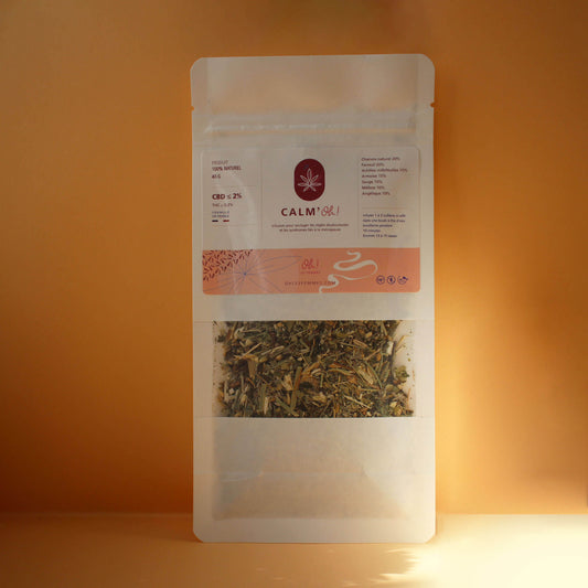 Oh les femmes Tisane calm'Oh CBD 20% pour soulager les règles douloureuses et les syndromes de la ménopause. Paquet 40 gr