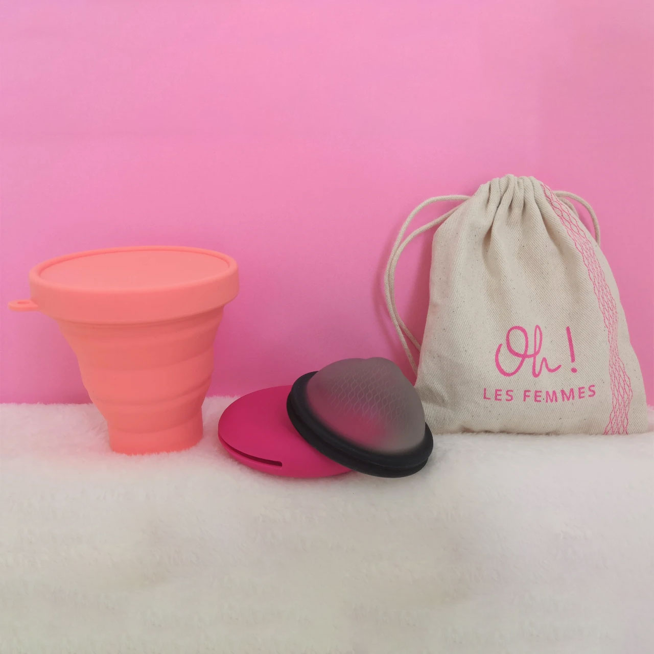 Pack découverte disque menstruel discoh coloris noir taille L comprend le disque, la pochette de rangement en silicone, le gobelet stérilisateur et le pochon en coton